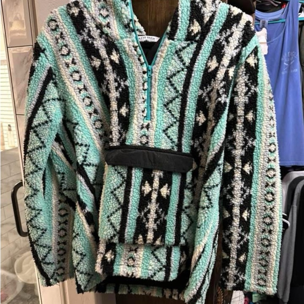 Crazy Train Black and Teal Zip Up Sweater